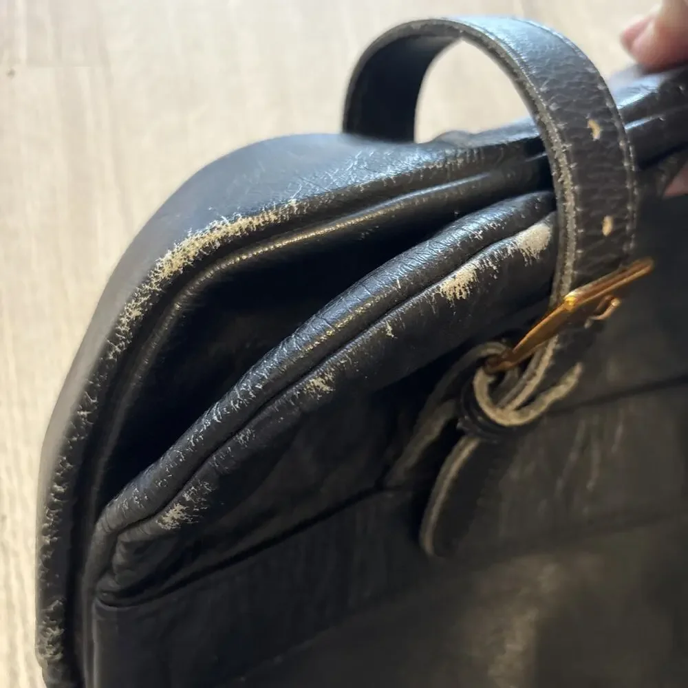 Vintage Black Leather Garment Bag Japanese Foldable Buckles 38” Long